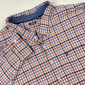 IZOD Mens 6XL Button Down Shirt Long Sleeve Gingham Check Orange Blue Plaid